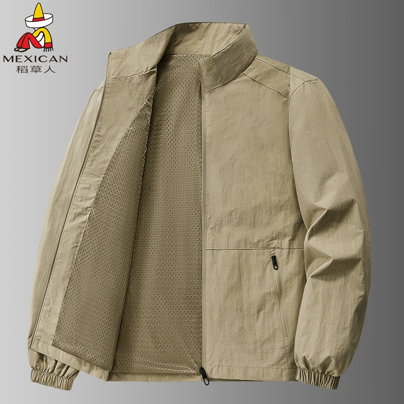 稻草人新款春秋季宽松立领夹克中老年户外休闲百搭防风保暖外套男