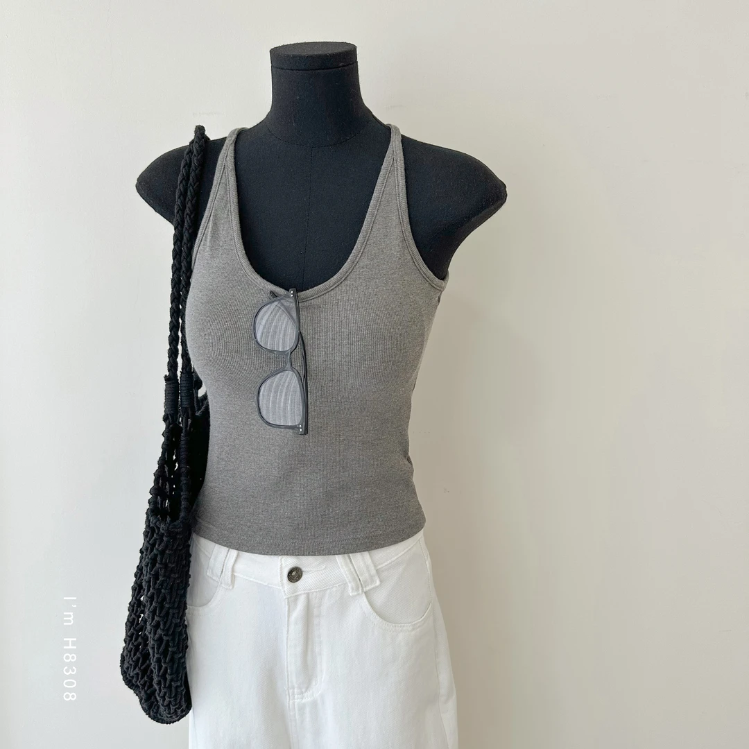 薄绒时尚螺纹一体杯吊带内搭工字背心H8308
