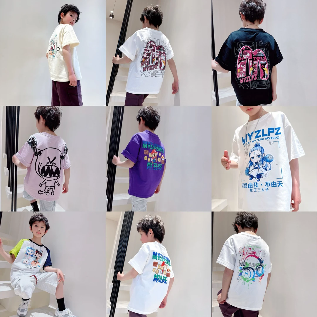 夏季圆领宽松休闲风短袖印花T恤上衣百搭童装