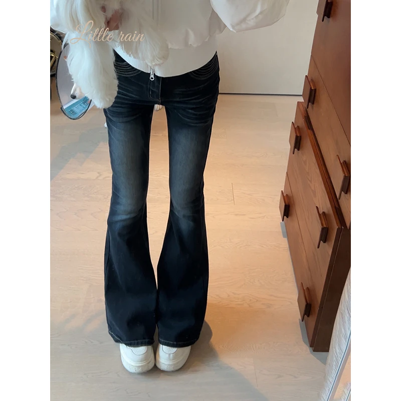 小雨姐姐【非流线性】磨毛微弹喇叭显瘦修身休闲牛仔裤女冬季新款