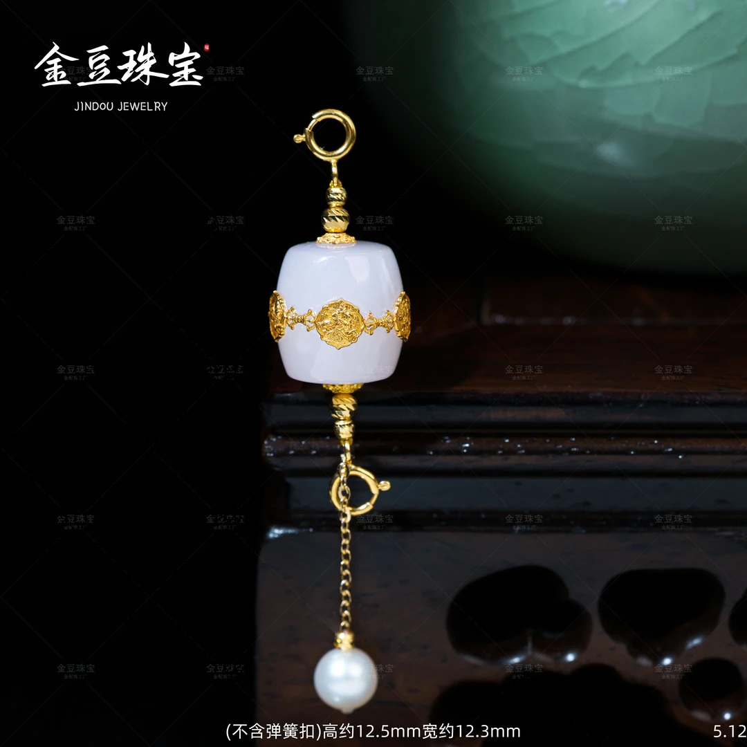 【金豆VIP】财顺意||18K金豪镶五路财神羊脂白玉路路通吊坠配饰F