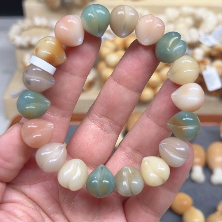 菩提根/象牙果手串小彩桃微瑕3-8-123