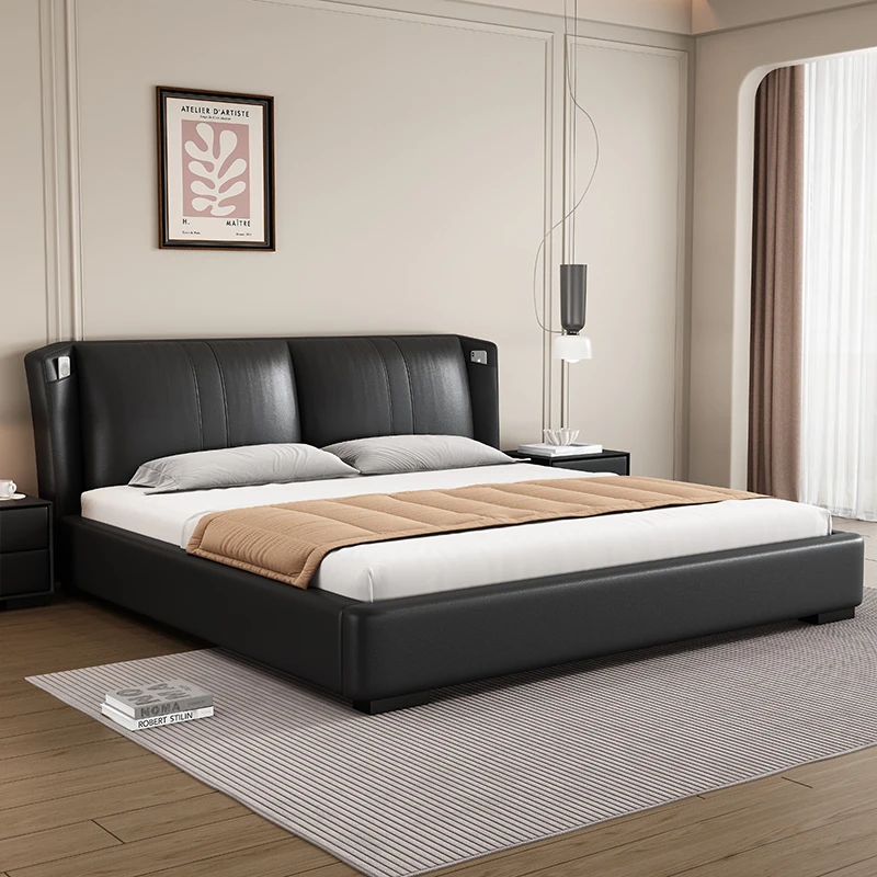 现代简约真皮意式主卧北欧轻奢网红储物婚房大床