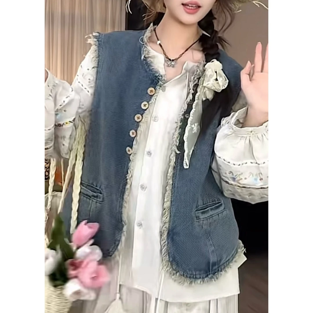 马甲春季小众设计感牛仔流苏马甲女