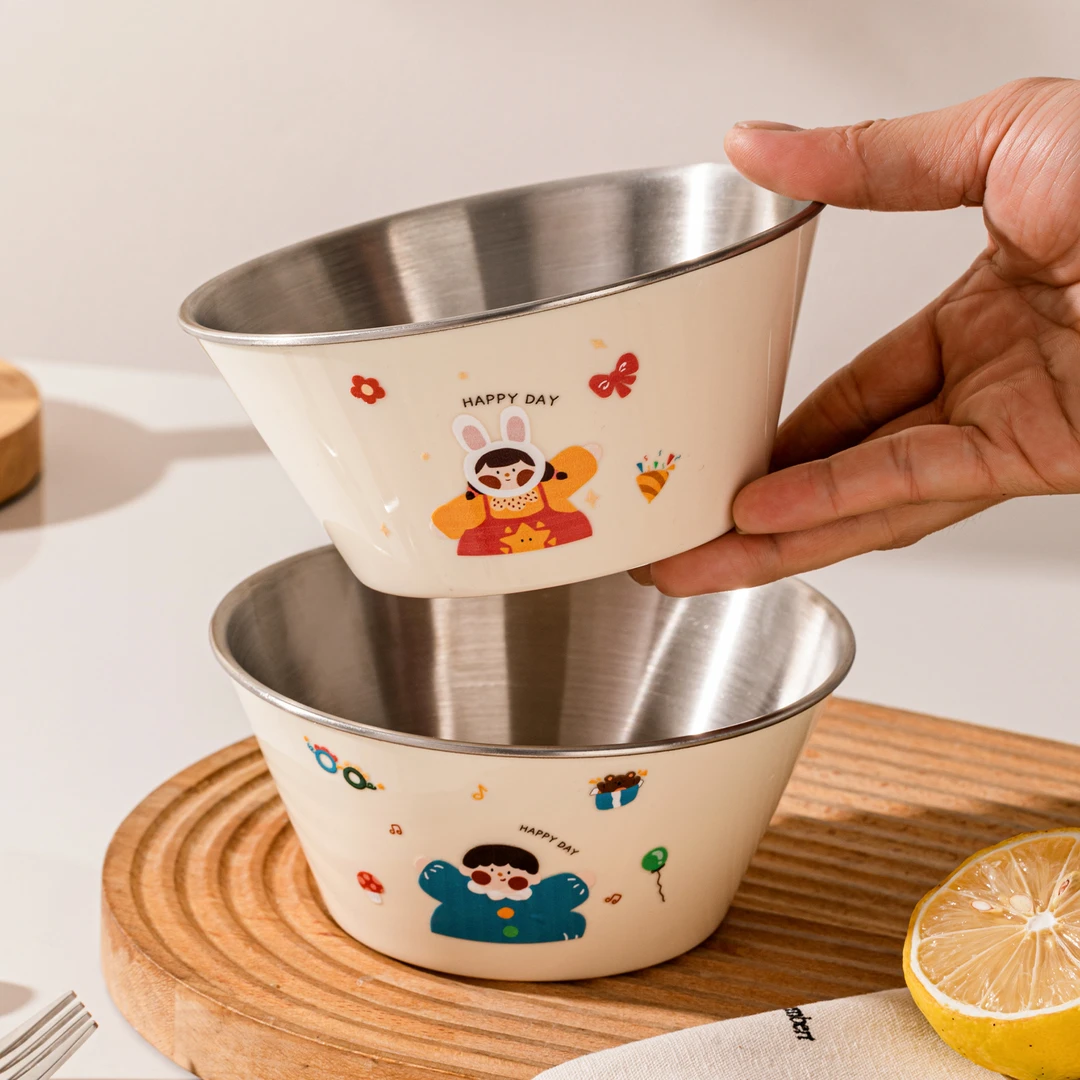 食品级304不锈钢碗儿童碗宝宝吃饭专用饭碗副食品餐具幼儿园防摔