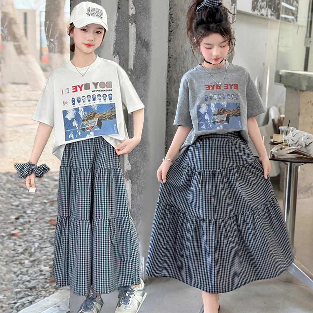 女童夏装2025新款洋气套装大童短袖T恤儿童夏季半身裙子潮酷穿搭