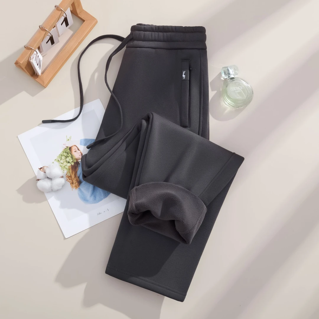 冬季加绒直筒裤女小个子显瘦休闲运动裤保暖加厚灰色奥粒绒长裤子