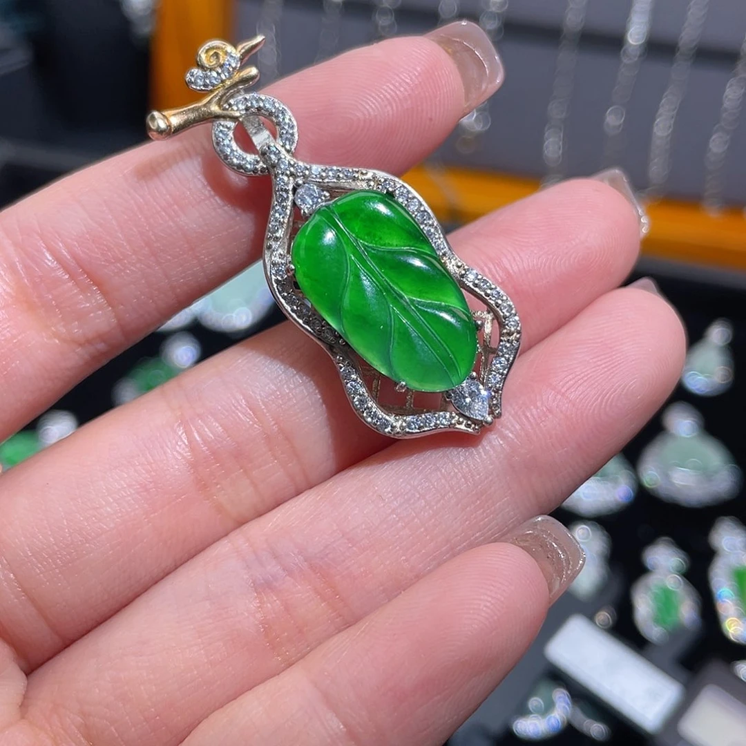 吊坠(不含链)银S925镶嵌翡翠