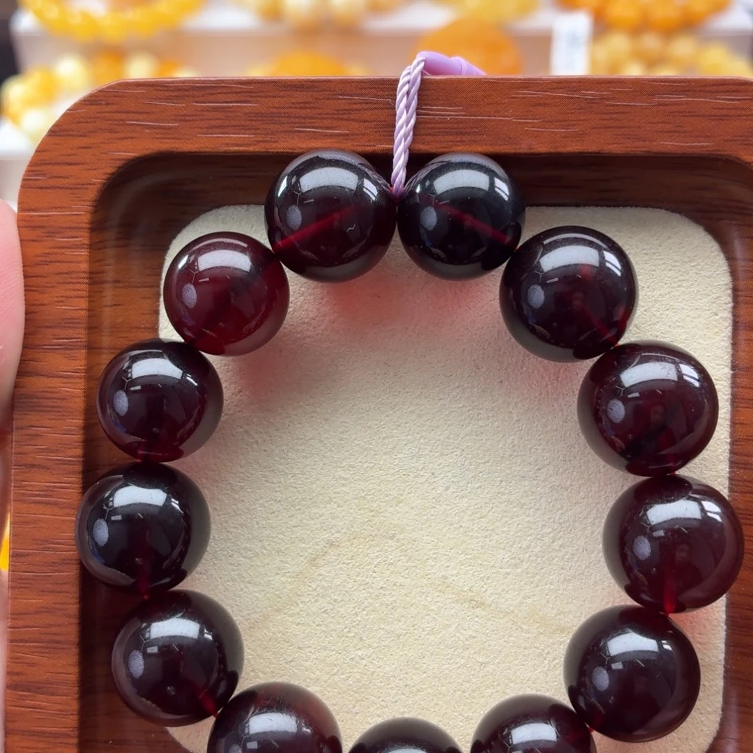 琥珀未镶嵌裸石B297血珀手串卡15+