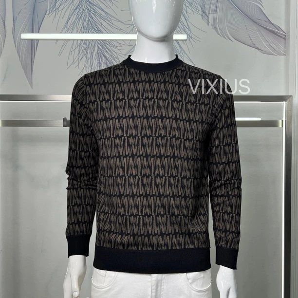 VIXIUS/维哲25年春季薄男士轻奢时尚长袖圆领T恤百搭针织衫#V112