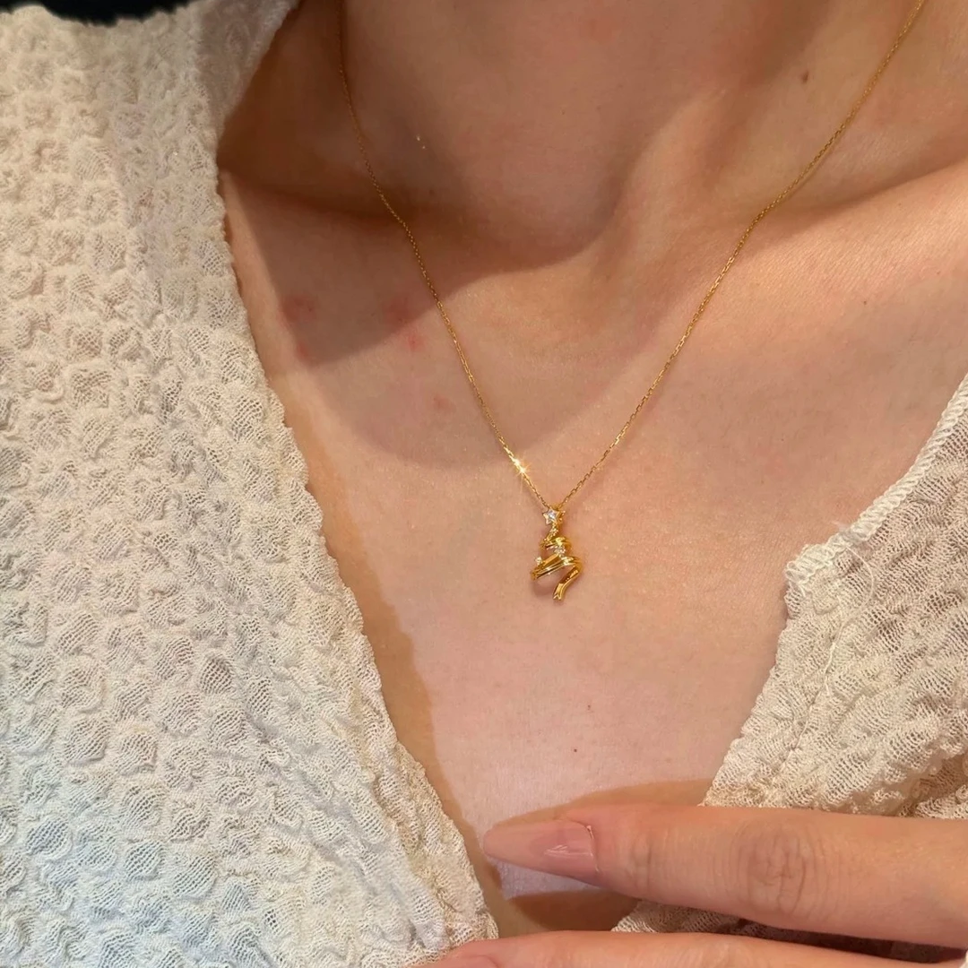 铜合金项链 闪锆星星圣诞树项链女时尚小众设计高级感秋冬毛衣链