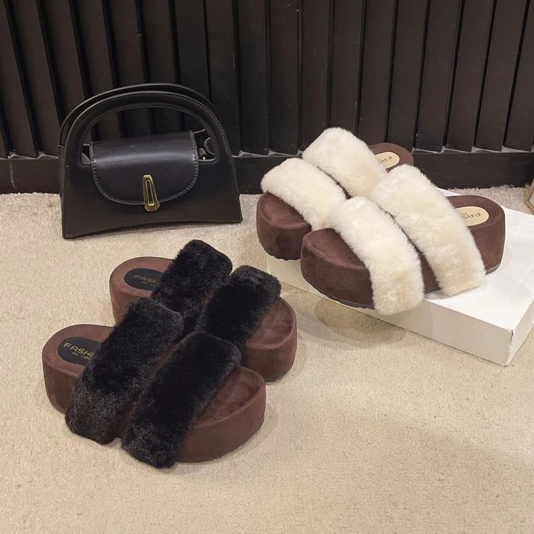 2025秋冬季新款防水台反绒增高7CM套趾一字拖网红防滑欧若假日风