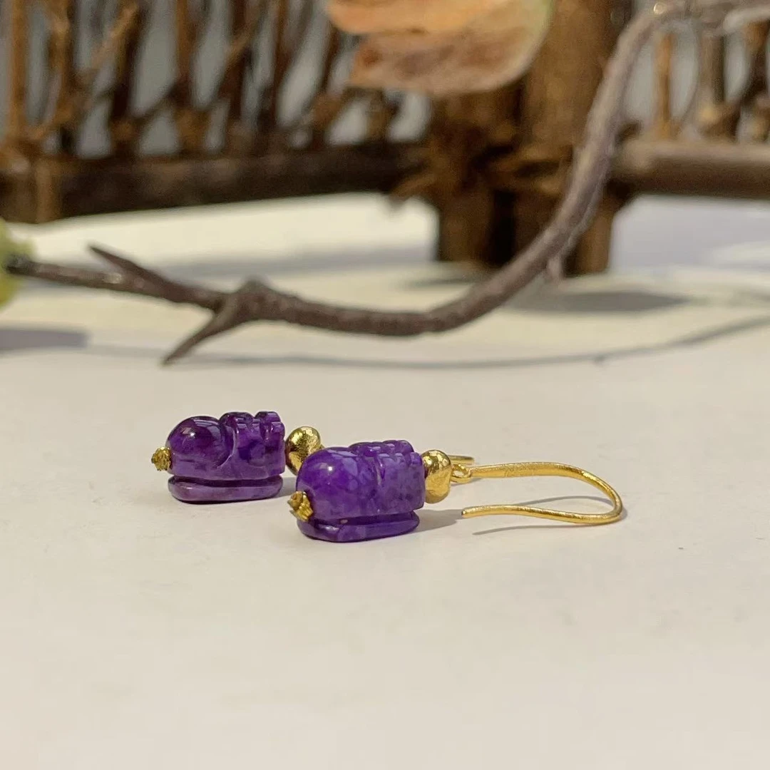 舒俱来帝王紫貔貅耳钩18k/随型/AZB6174（梨落）