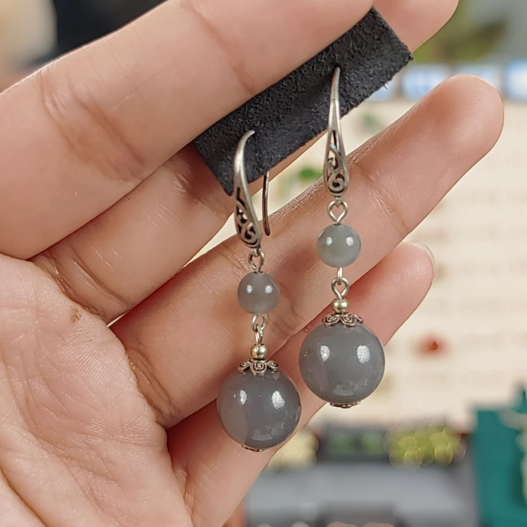 和田玉耳饰银S925镀金镶嵌耳饰