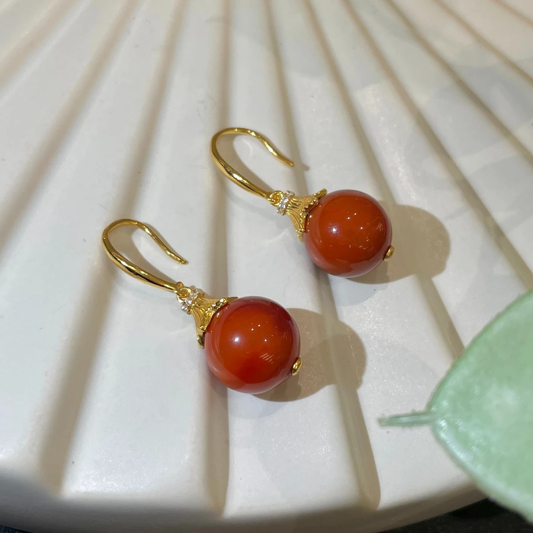 凰一品 南红耳钩s925