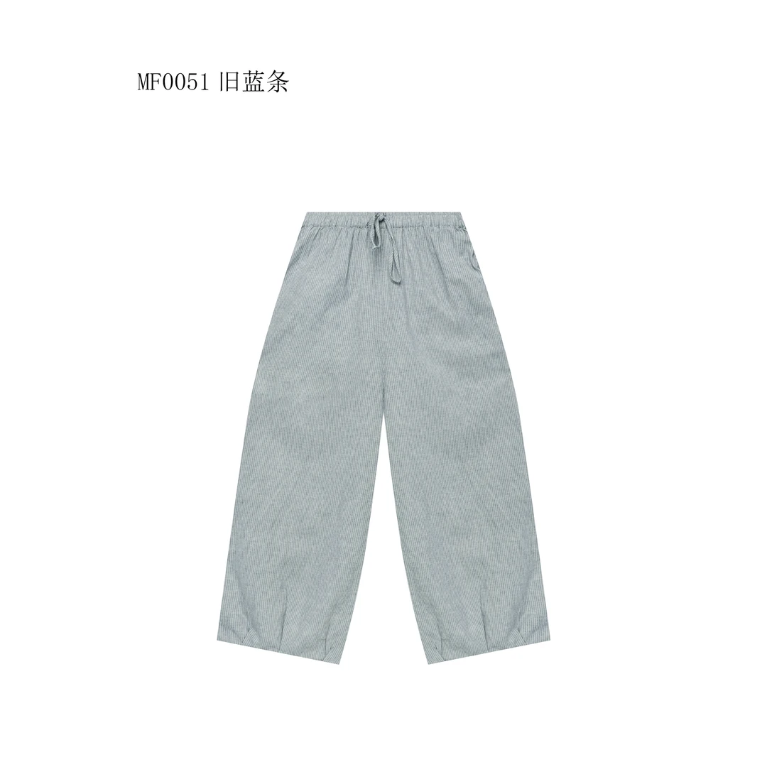 【麻訪家】MF0051旧蓝条复古文艺条纹百搭宽松显瘦休闲裤