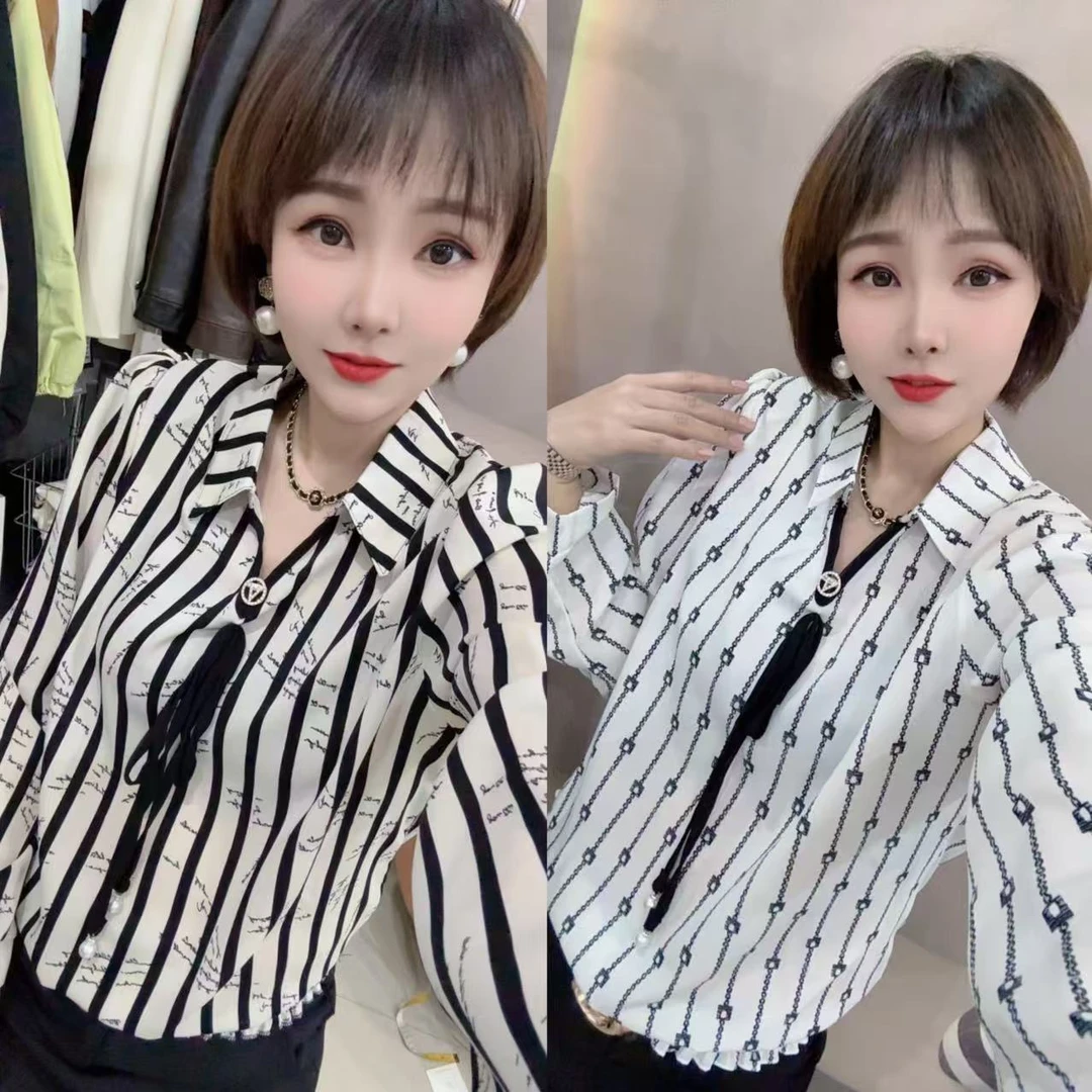9065条纹翻领超显瘦衬衫（下单1-3天左右发货