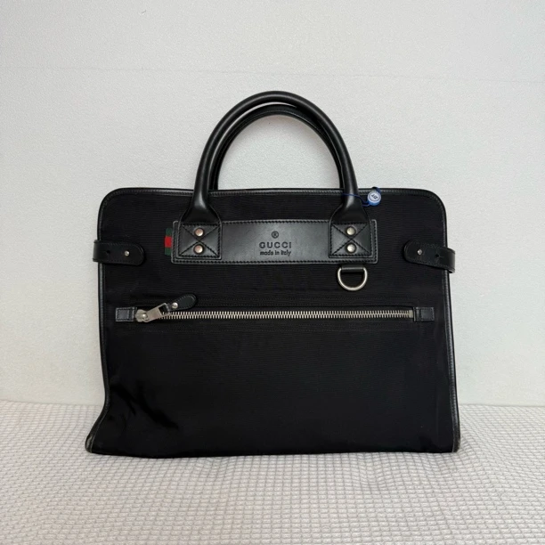 95新 GUCCI/古驰 7937/男士休闲帆布拼皮手提包