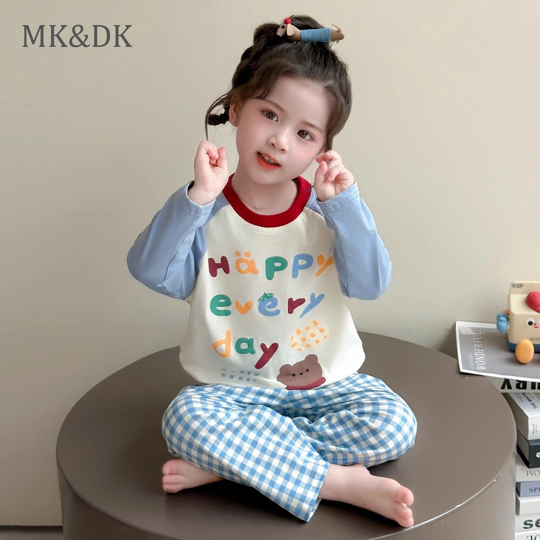 MK&DK女童长袖睡衣春秋纯棉秋衣儿童秋款宝宝全棉可爱家居服套装