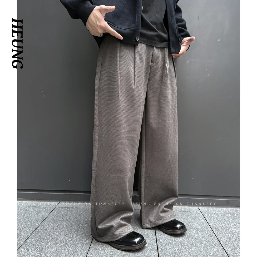 HEUNG  秋冬立体褶皱宽松直筒慵懒感重磅高级毛呢面料休闲裤男