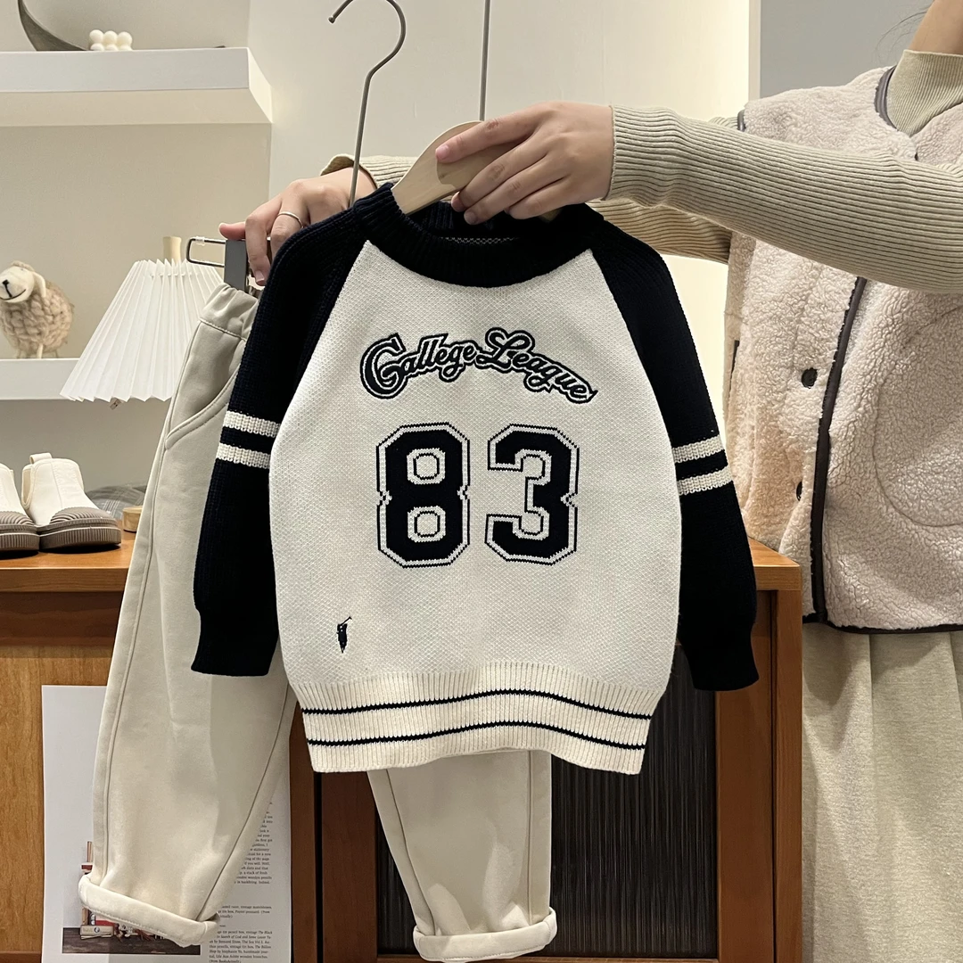儿童冬季插肩袖刺绣字母数字83毛衣24156