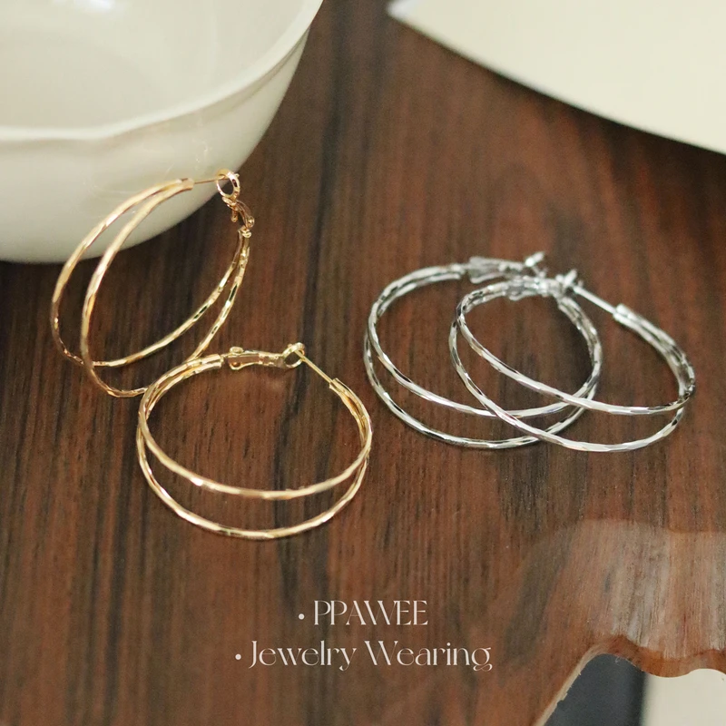 925银耳饰 交错|显脸小双圈耳环金银色素圈耳饰女士高级感轻奢气