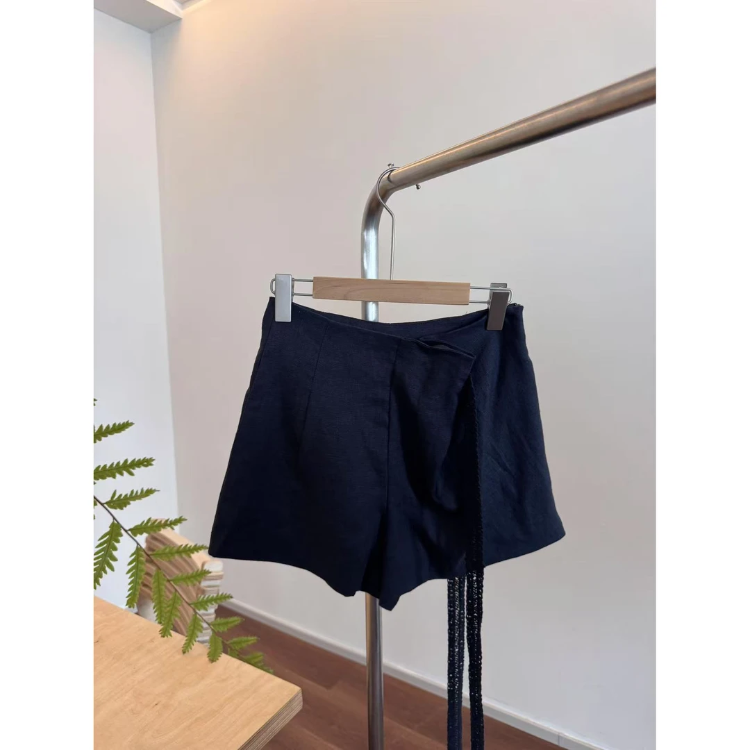 （清）系带麻料夏季短裤