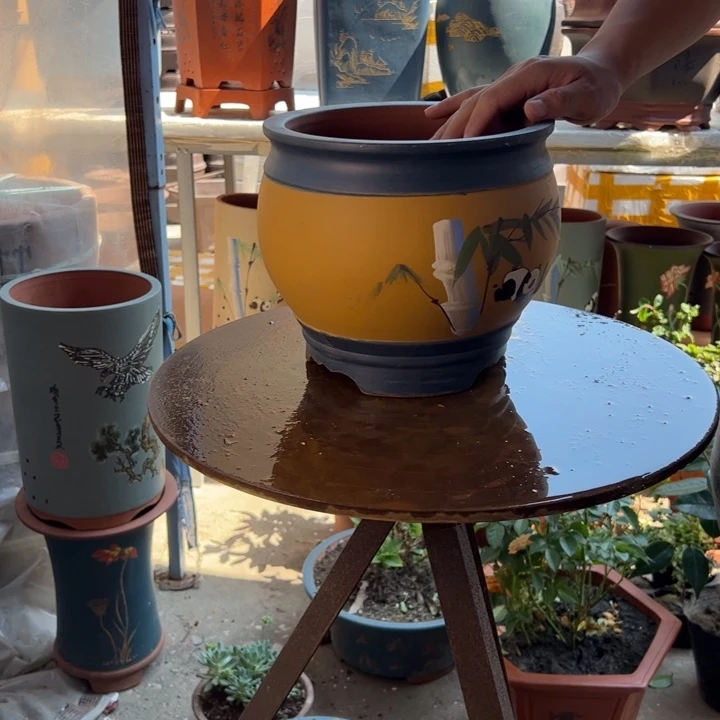 黄蓝熊猫鱼缸小花盆花盆