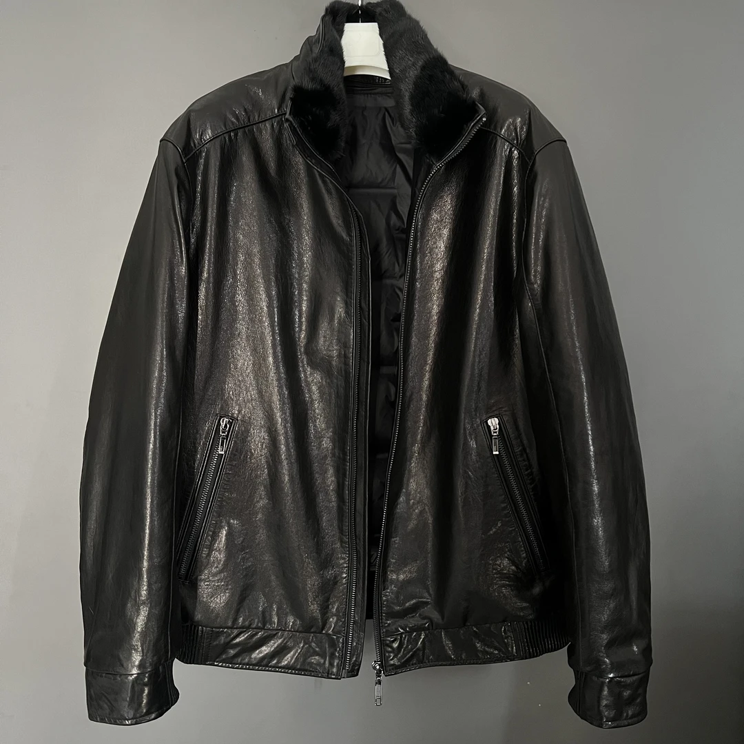 2450-N海宁头层牛皮男士真皮皮衣新款休闲翻领男士皮衣真皮