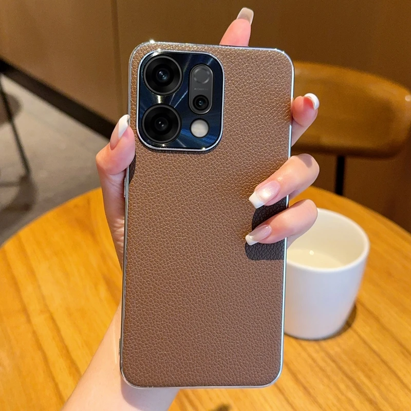 适用于OPPOReno14手机壳新款Reno14pro简约高级电镀荔枝纹保护套