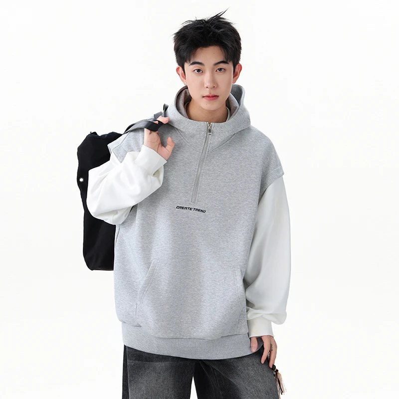 【拼色重磅卫衣】秋季耐磨拉链穿搭连帽长袖拼接加厚韩版卫衣百搭