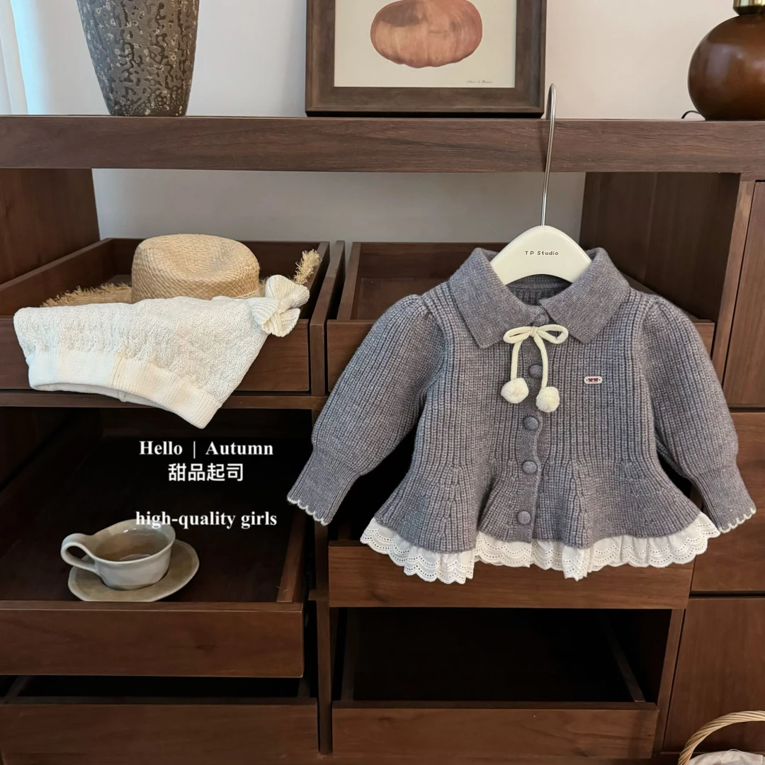 【甜品起司】原创！小香风韩系女宝宝甜美小球球公主裙摆针织毛衣