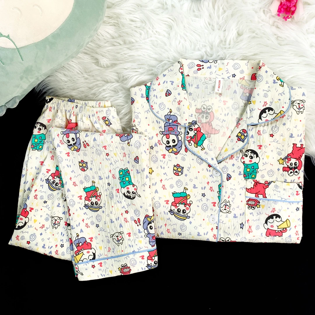 女睡衣短袖长裤云朵棉宽松大码薄款休闲时尚新款夏季家居服套装