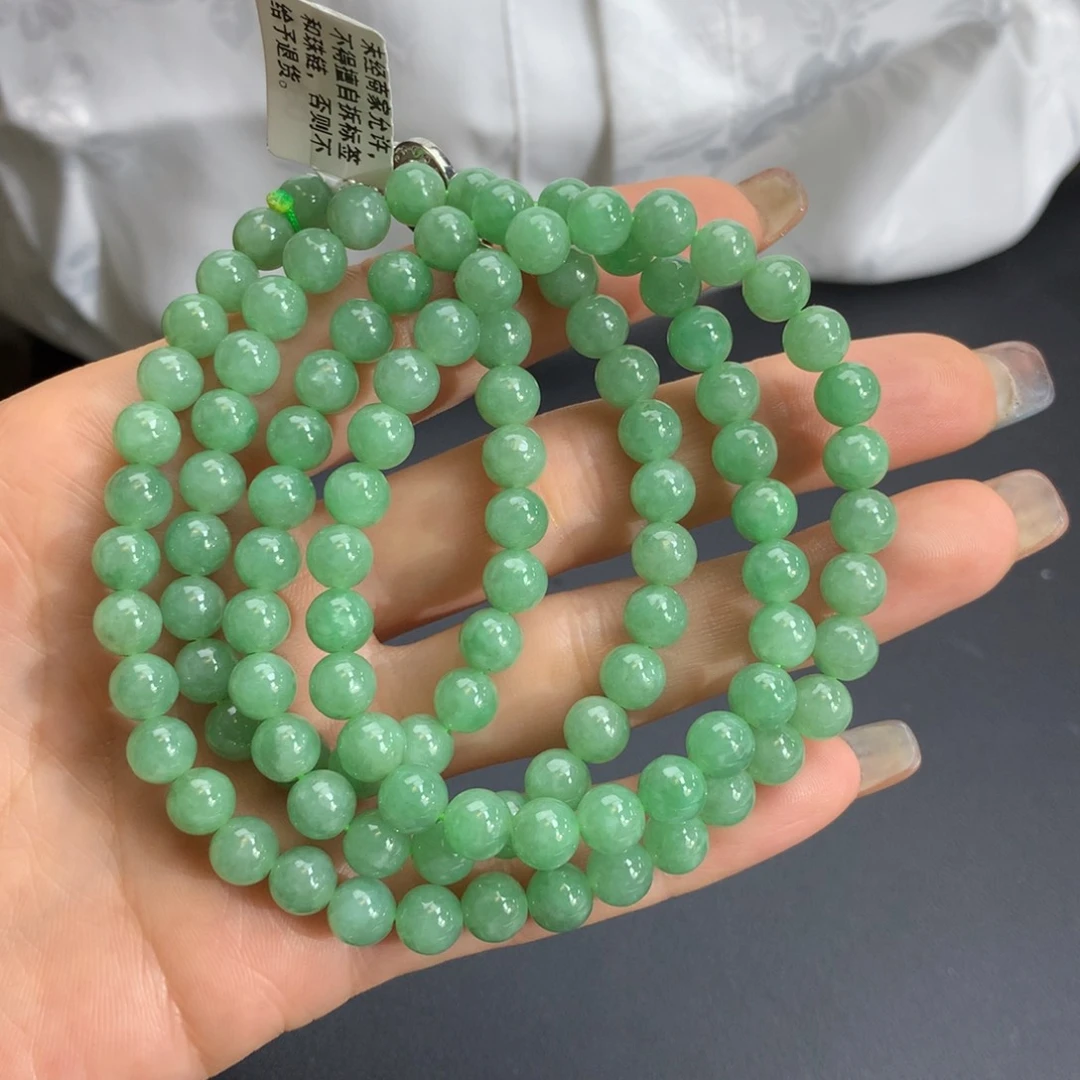 翡翠手链未镶嵌冰润草绿项链卡7mm