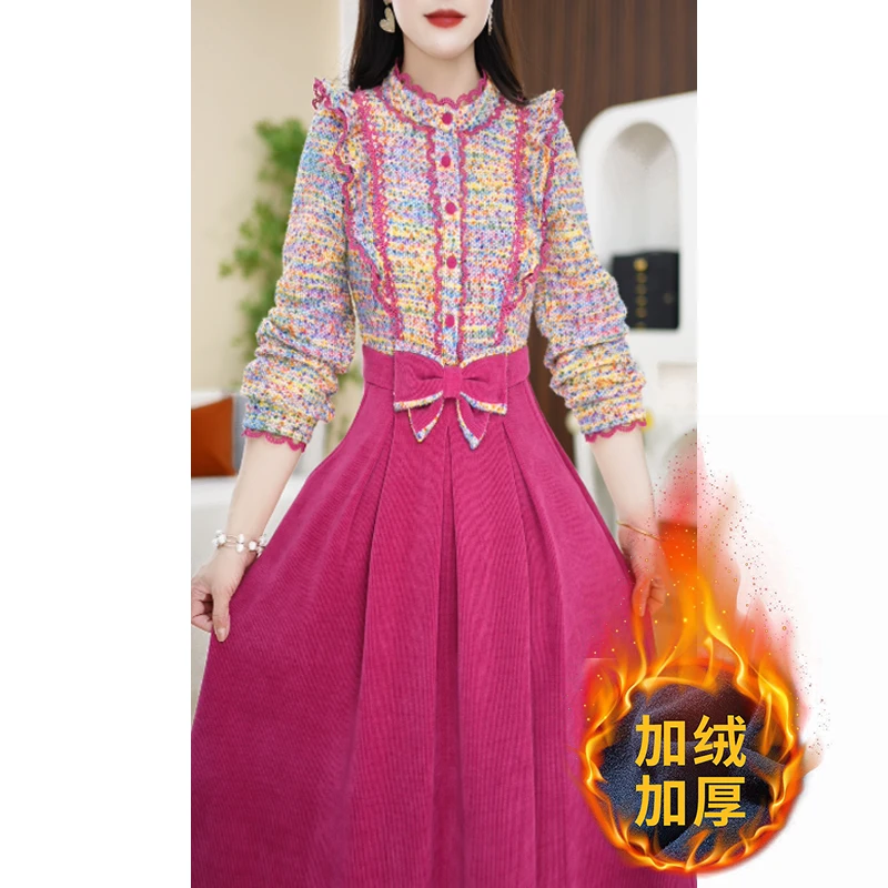 【连衣裙】冬季设计感花边领气质简约修身显瘦长袖连衣裙M-4XL