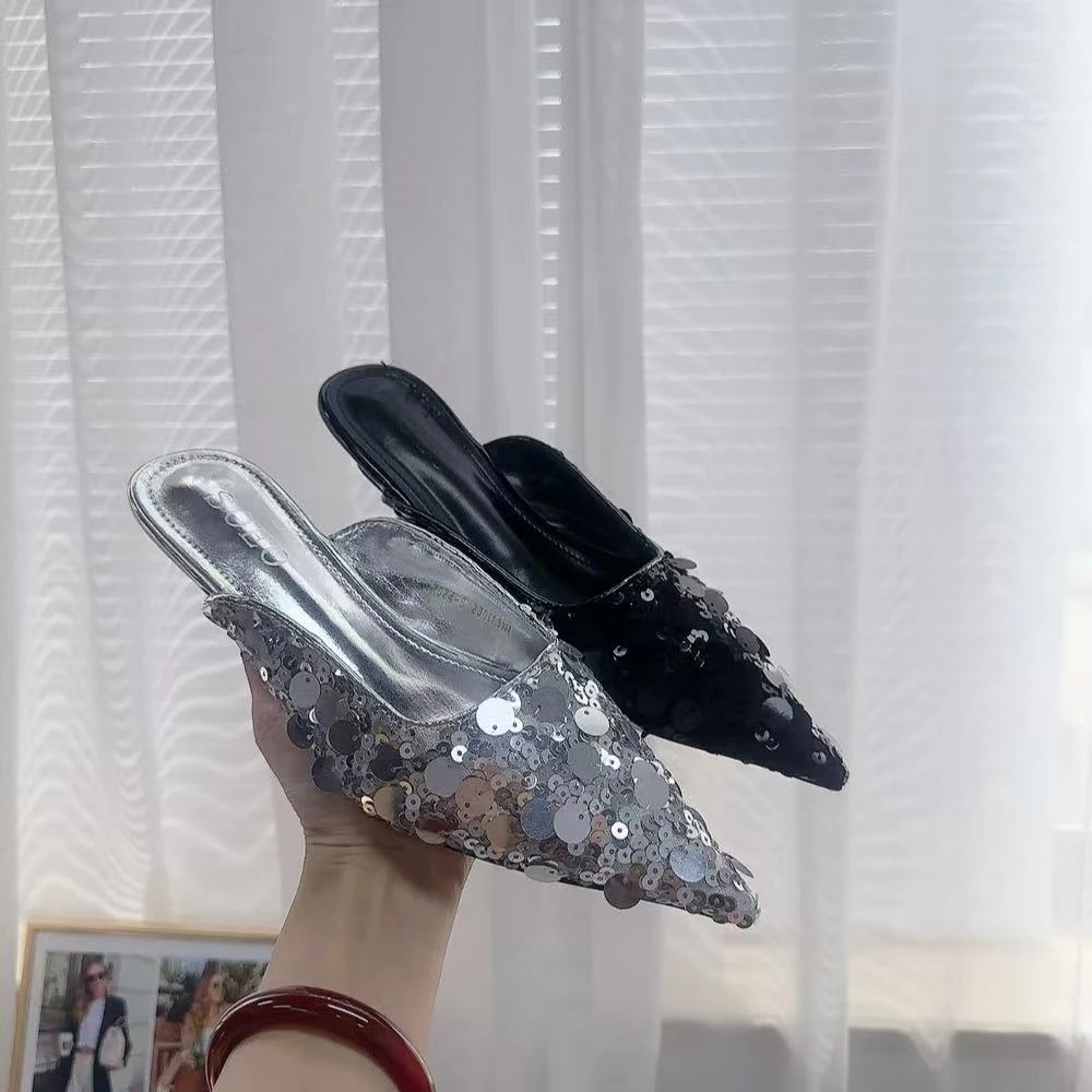 2024-8潮流简约百搭亮片半拖鞋