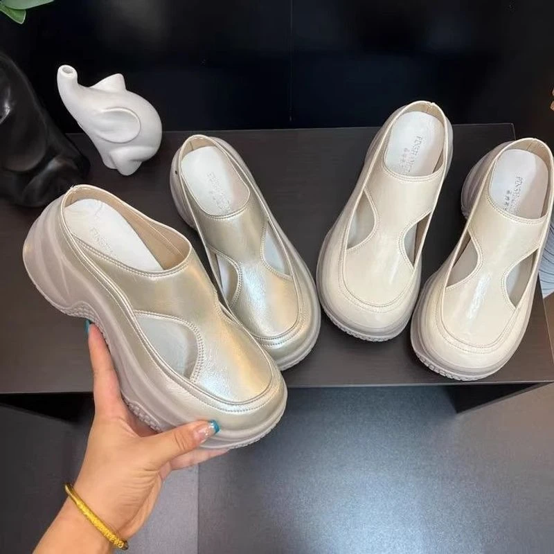 休闲舒适增高厚底包头拖鞋女外穿配裙子2025夏季新款镂空透气凉拖