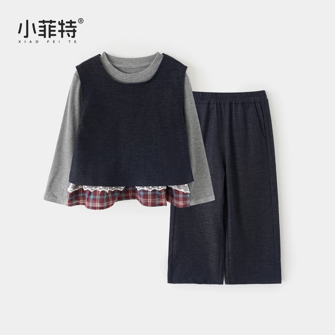 【马甲+T恤衫+长裤】小菲特女童秋装时尚新款长裤三件套BGTQ52954