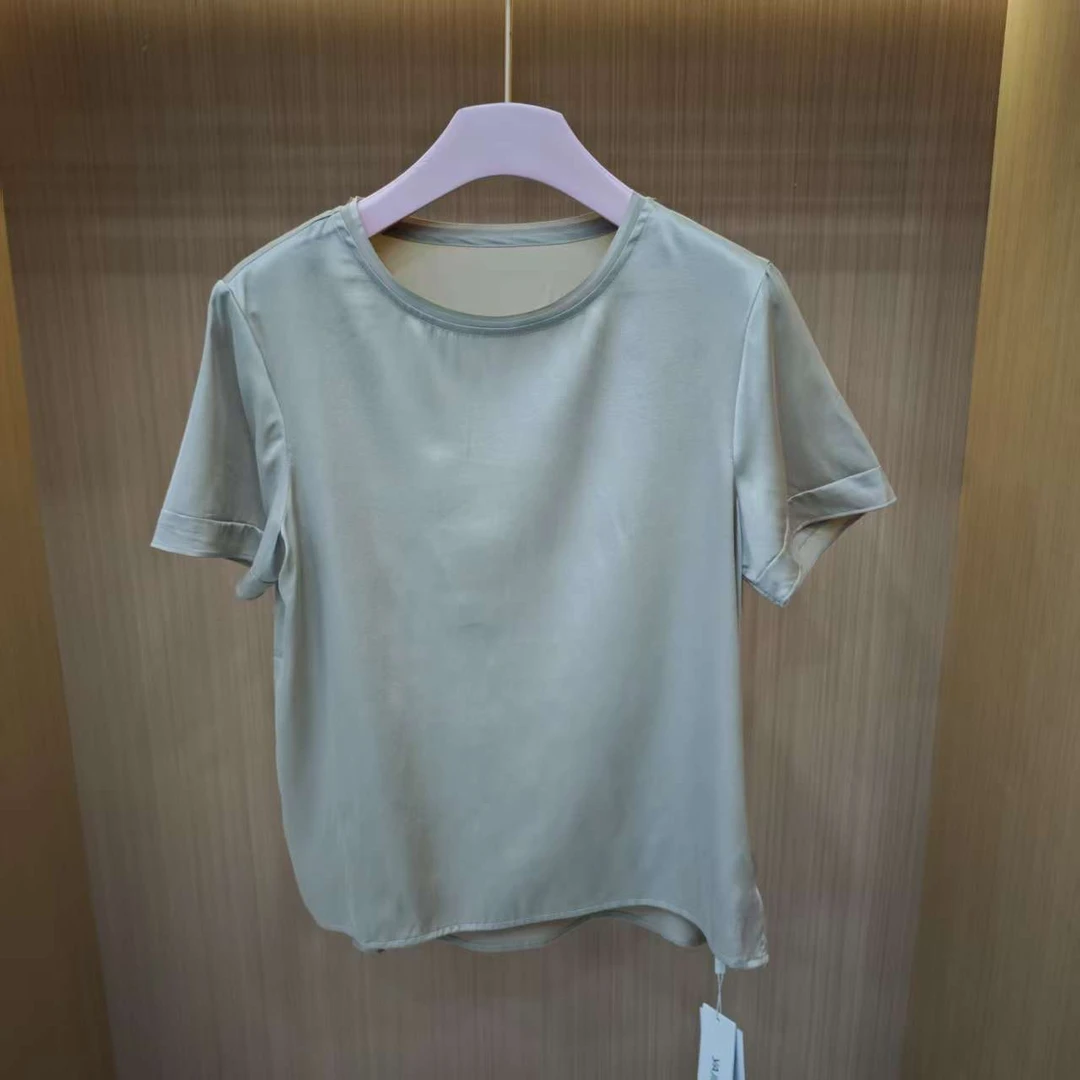 【LJWM】重磅砂洗桑蚕丝短袖圆领上衣 2208