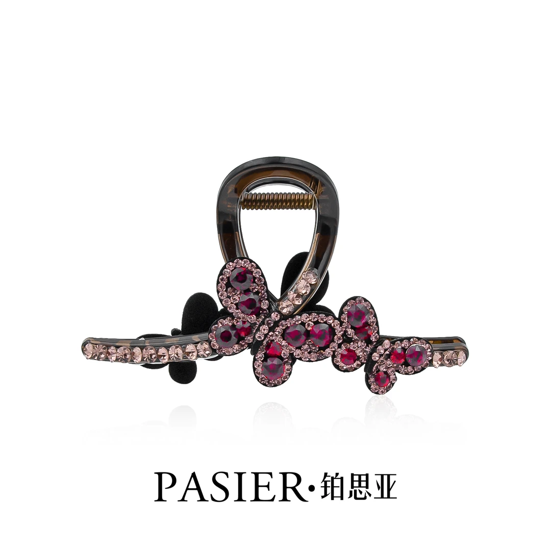 铂思亚 香槟蝴蝶结 浪漫温柔闪锆亚克力11公分抓夹FB1582香槟11