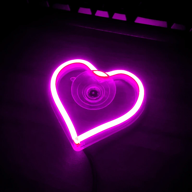 跨境新款JDM车窗霓虹灯内饰DIY改装心形发光LED氛围灯呼吸灯电池