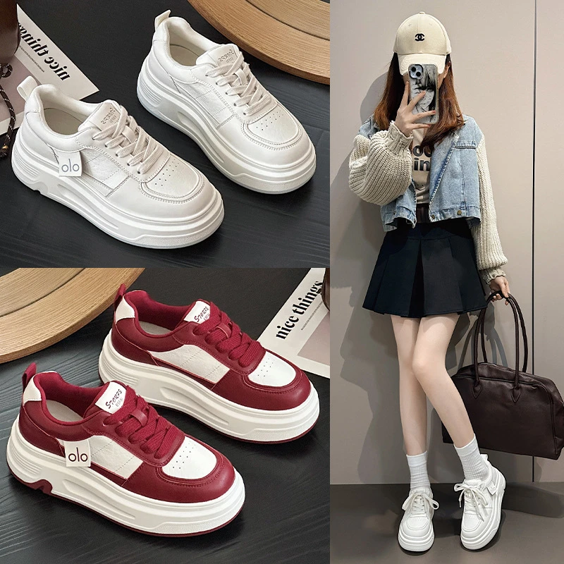 EVA吸膜厚底百搭小白鞋女2025新款秋冬加绒小个子松糕鞋休闲板鞋