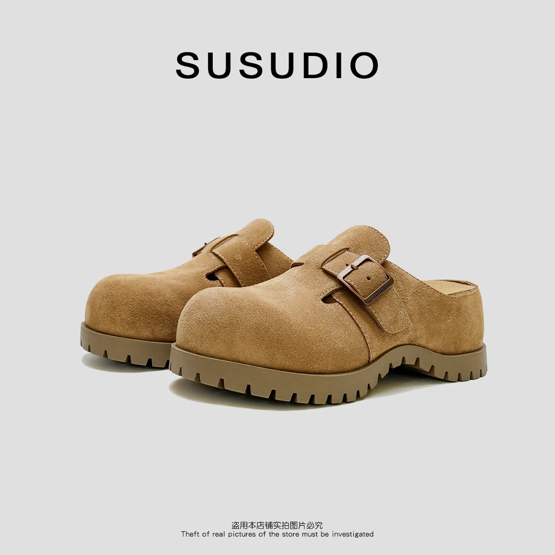 SUSUDIO 春款韩版厚底包头皮带扣一脚蹬懒人半拖80005