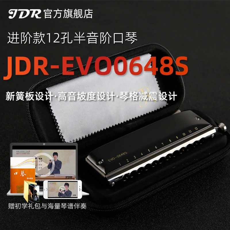JDR/嘉德瑞EVO-0648s半音阶口琴12孔C调初学者学生练习专业演奏款