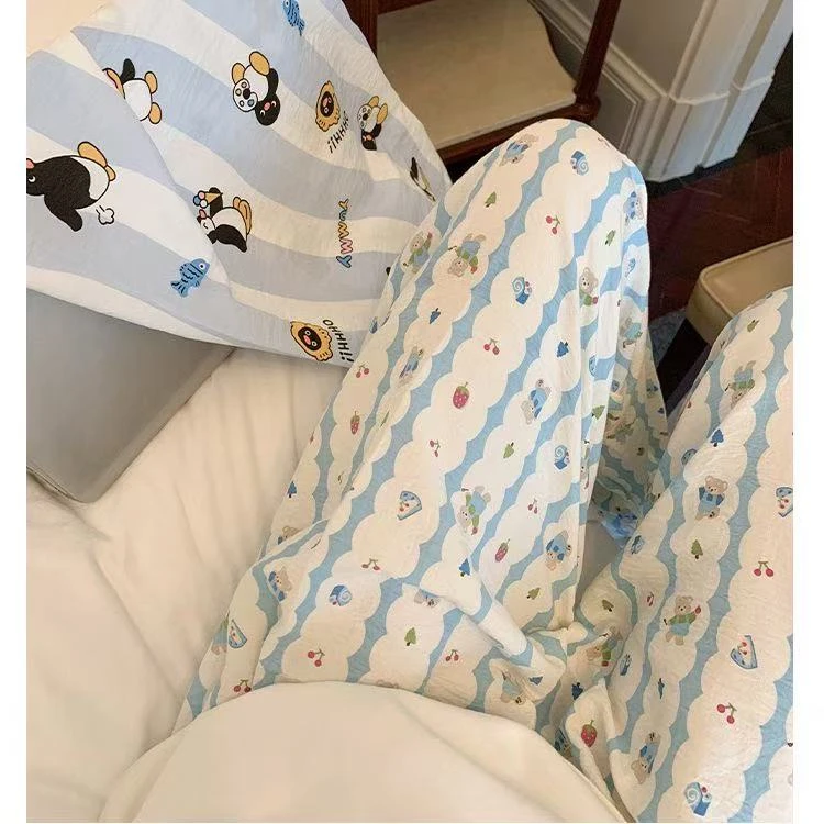 卡通云朵棉长裤春秋夏季薄款休闲居家外穿网红裤学生甜美遛弯裤