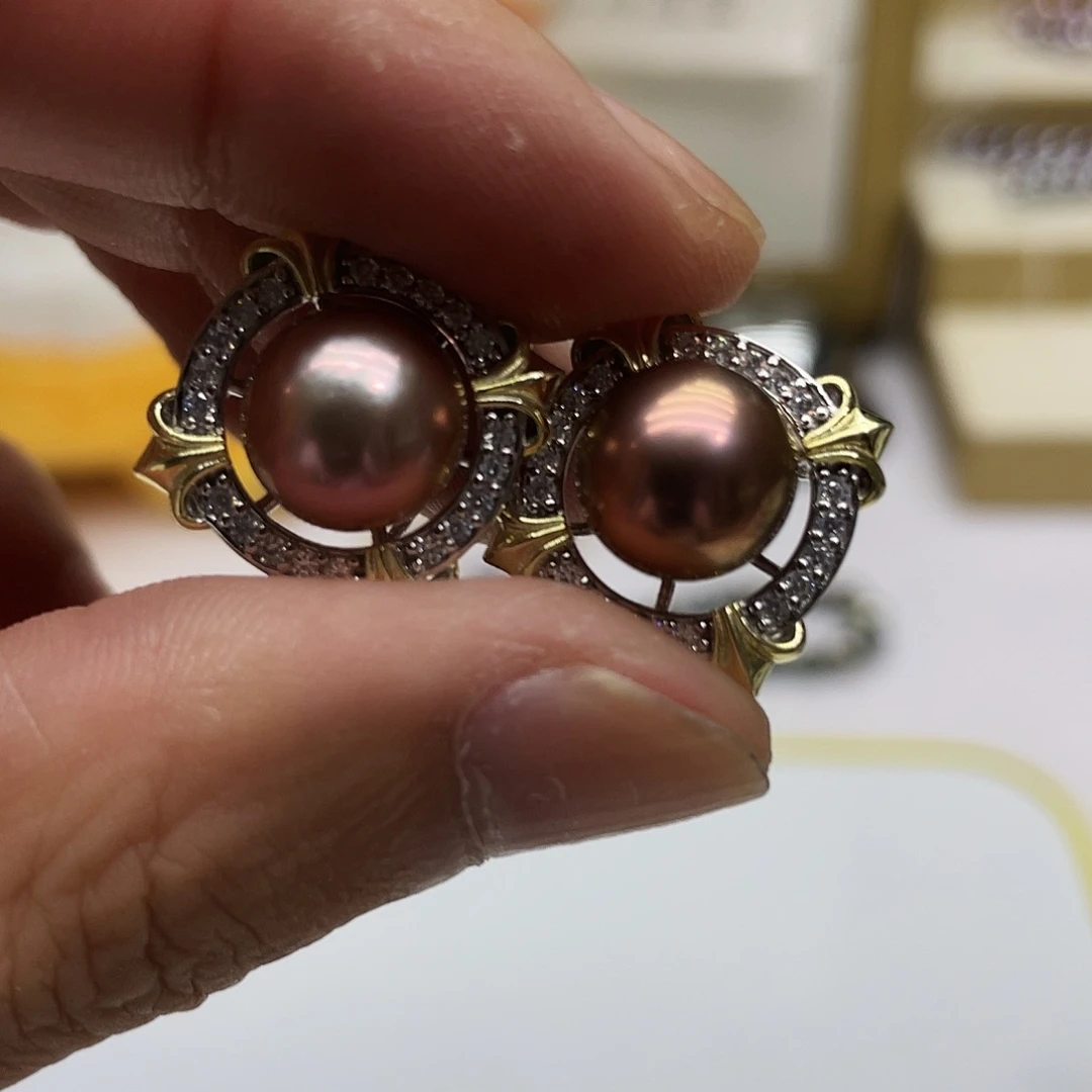 银S925镶嵌淡水珍珠耳饰