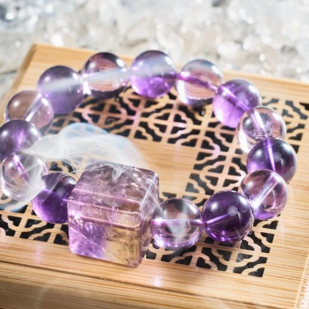 10010黄紫共生水晶串  天然珠宝多样性发其一cc