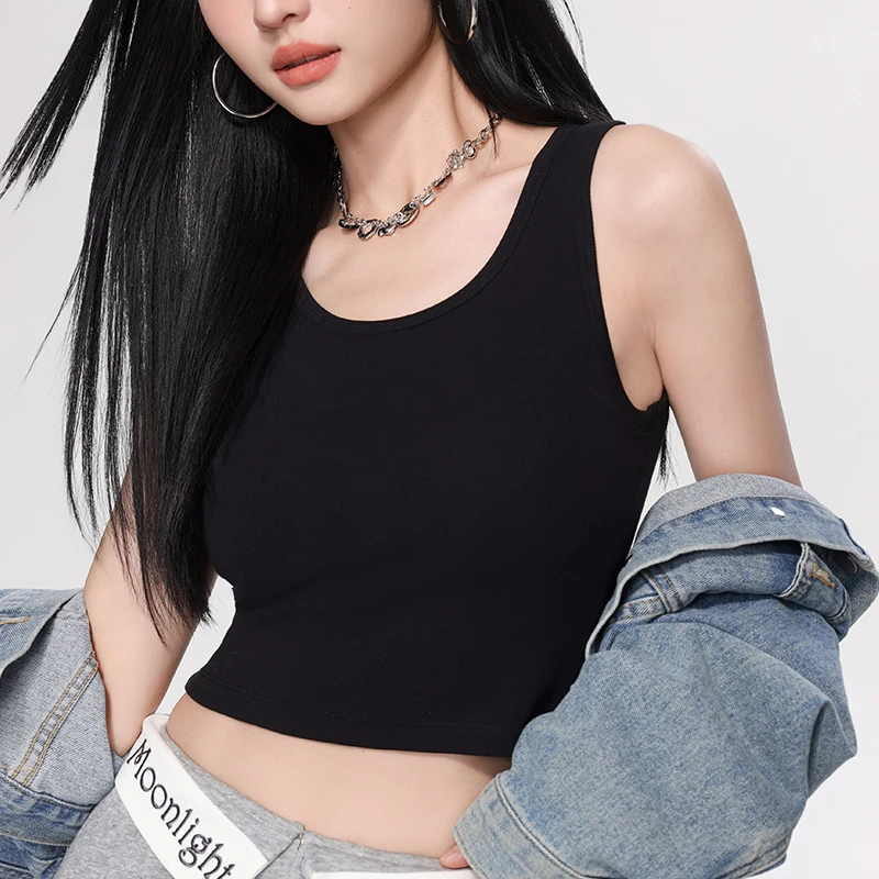 宽肩带吊带背心女夏带胸垫2025新款圆领美背文胸一体式可外穿上衣