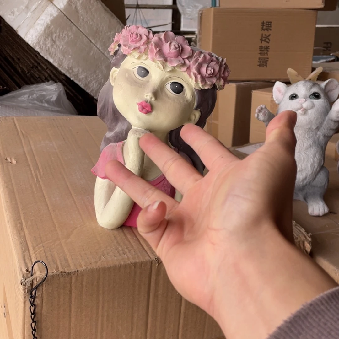 【闪购商品】树脂沉思女孩盆摆件