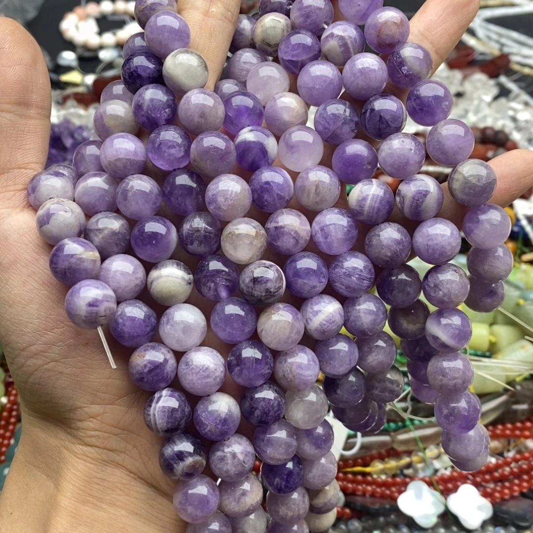 玛瑙/玉髓未镶嵌珠宝半成品一条天然12mm薰衣紫水晶圆珠